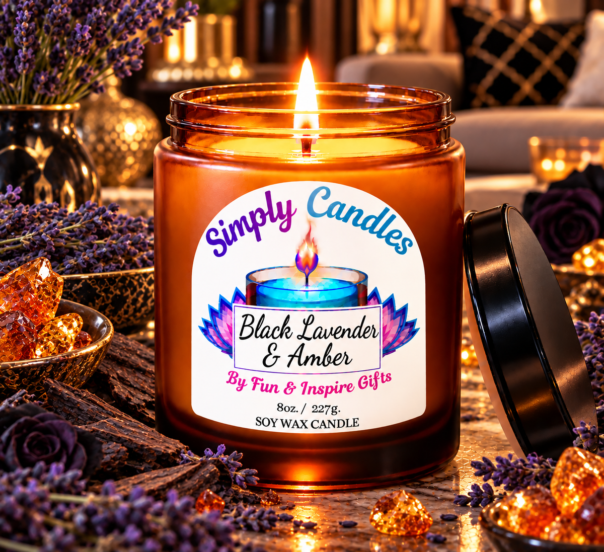 Black Amber & Lavender Scented Candle