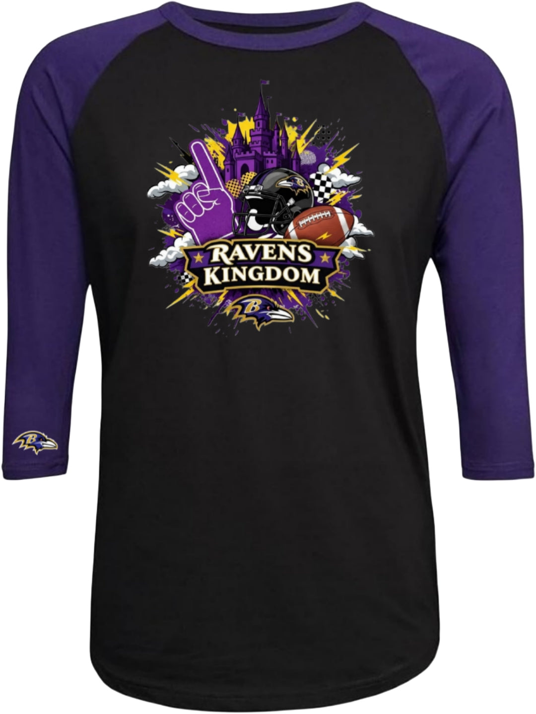 Ravens Kingdom Ladies Raglan 3/4 Sleeve Tee