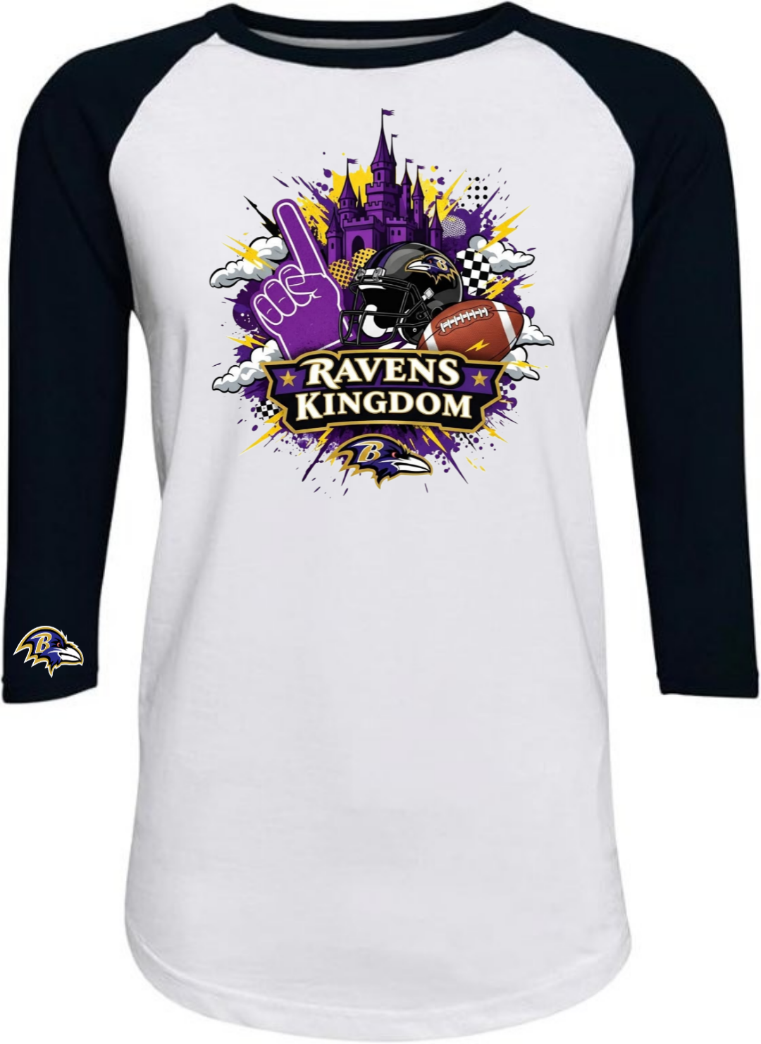 Ravens Kingdom Ladies Raglan 3/4 Sleeve Tee