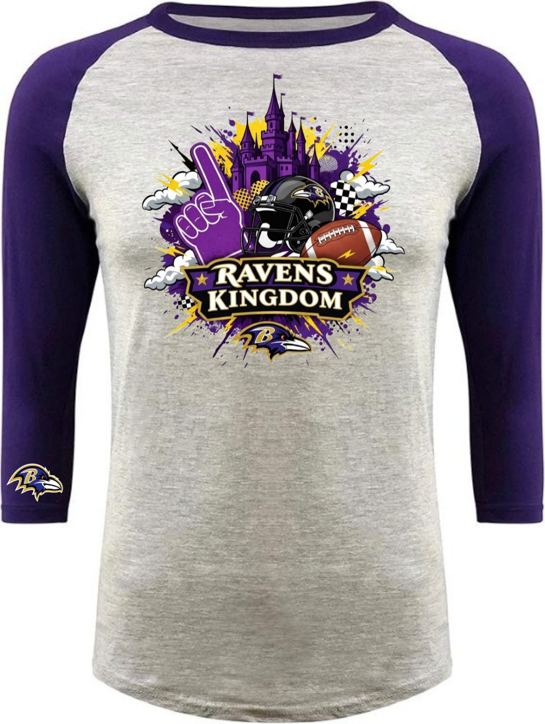 Ravens Kingdom Ladies Raglan 3/4 Sleeve Tee