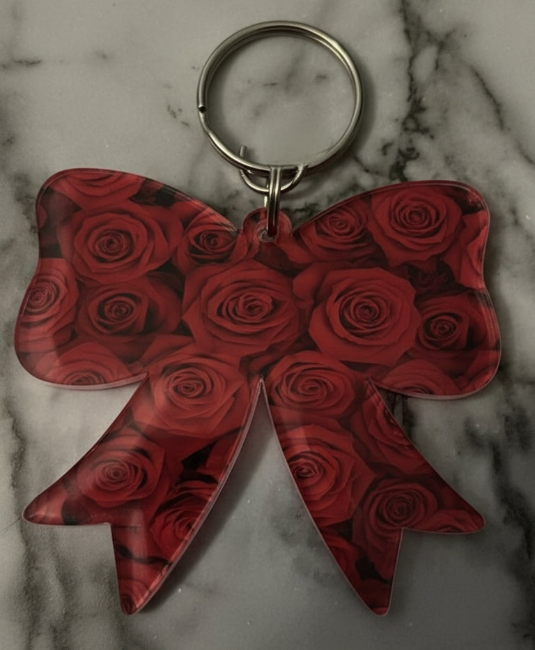 Personalized Acrylic Rose Bow Keychain
