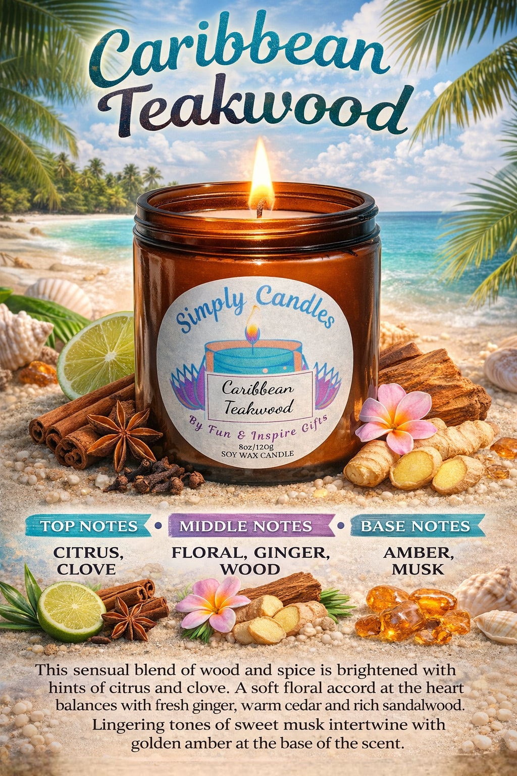 Caribbean Teakwood Scented Candle