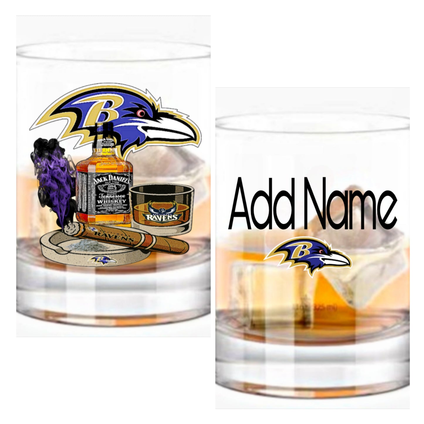 Cigars, Whiskey and Ravens Whiskey Glass