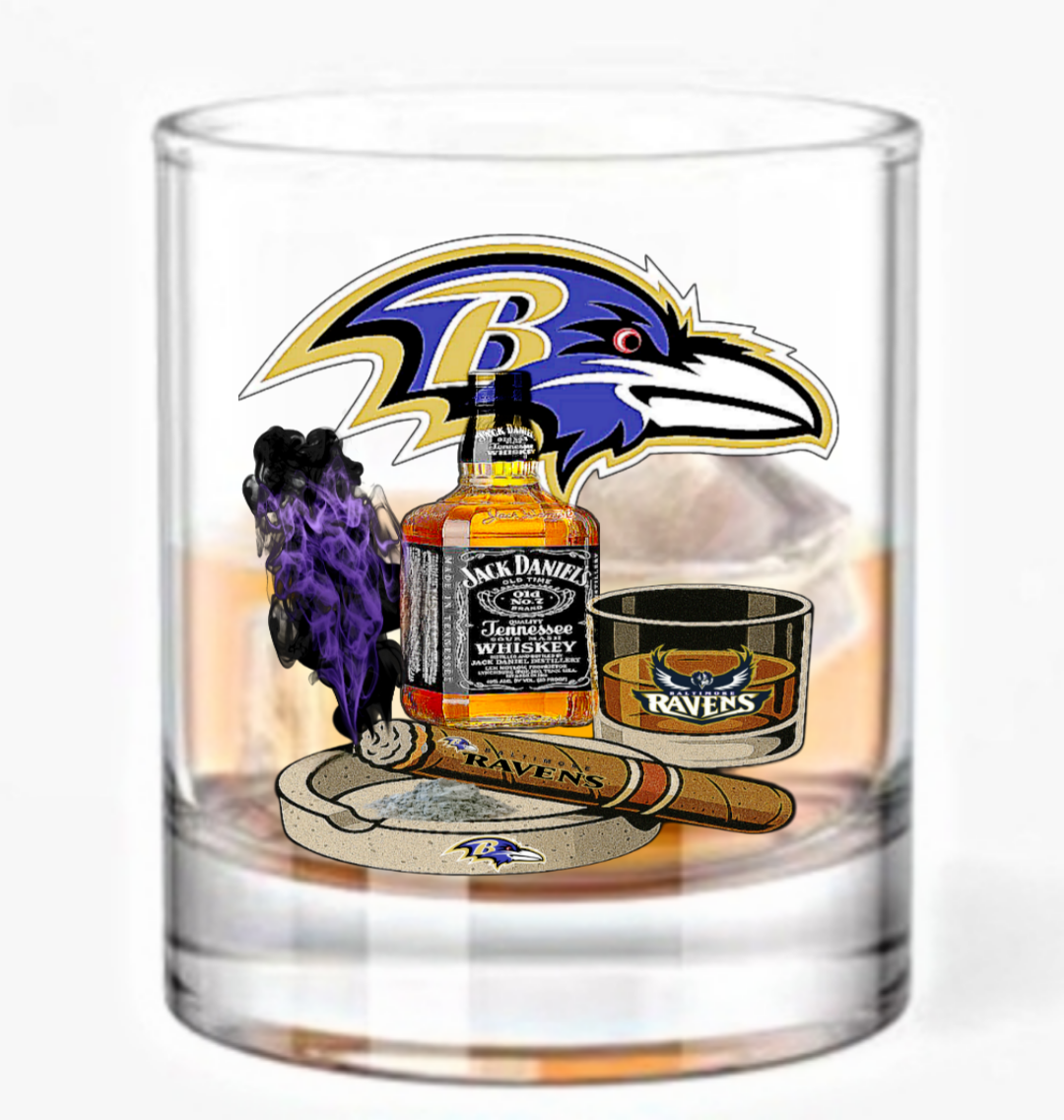 Cigars, Whiskey and Ravens Whiskey Glass