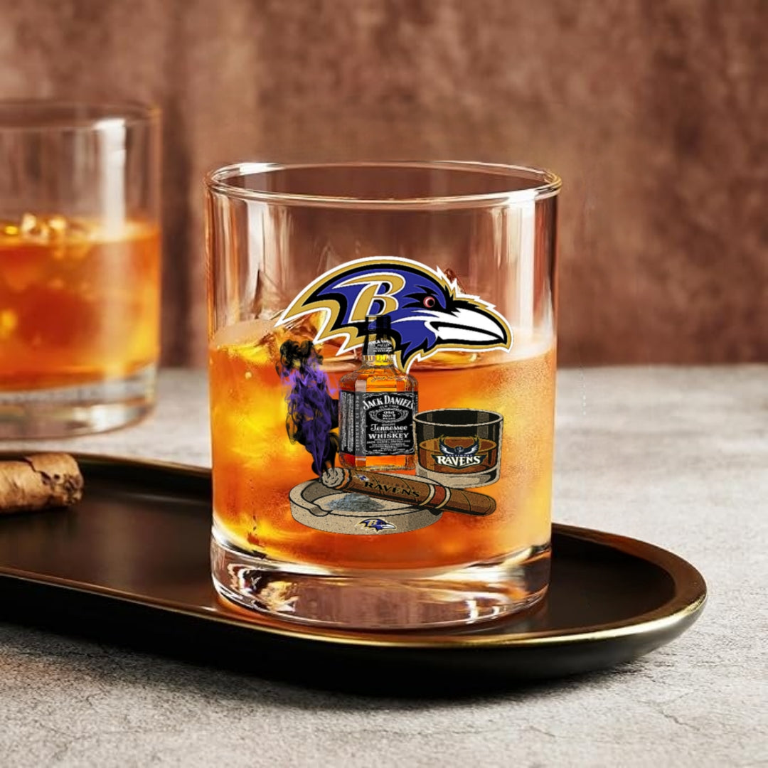 Cigars, Whiskey and Ravens Whiskey Glass
