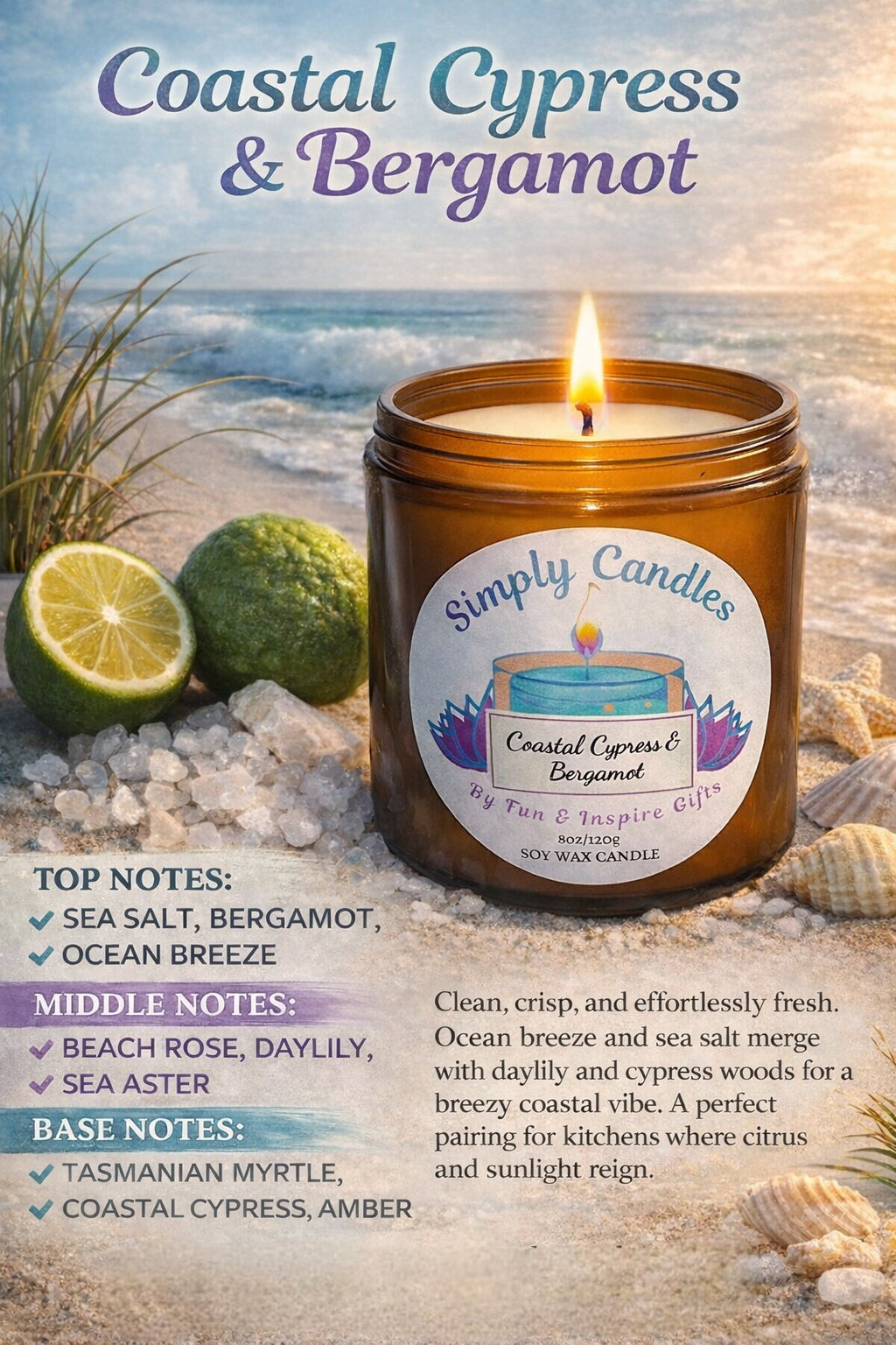 Coastal Cypress & Bergamot Scented Candle