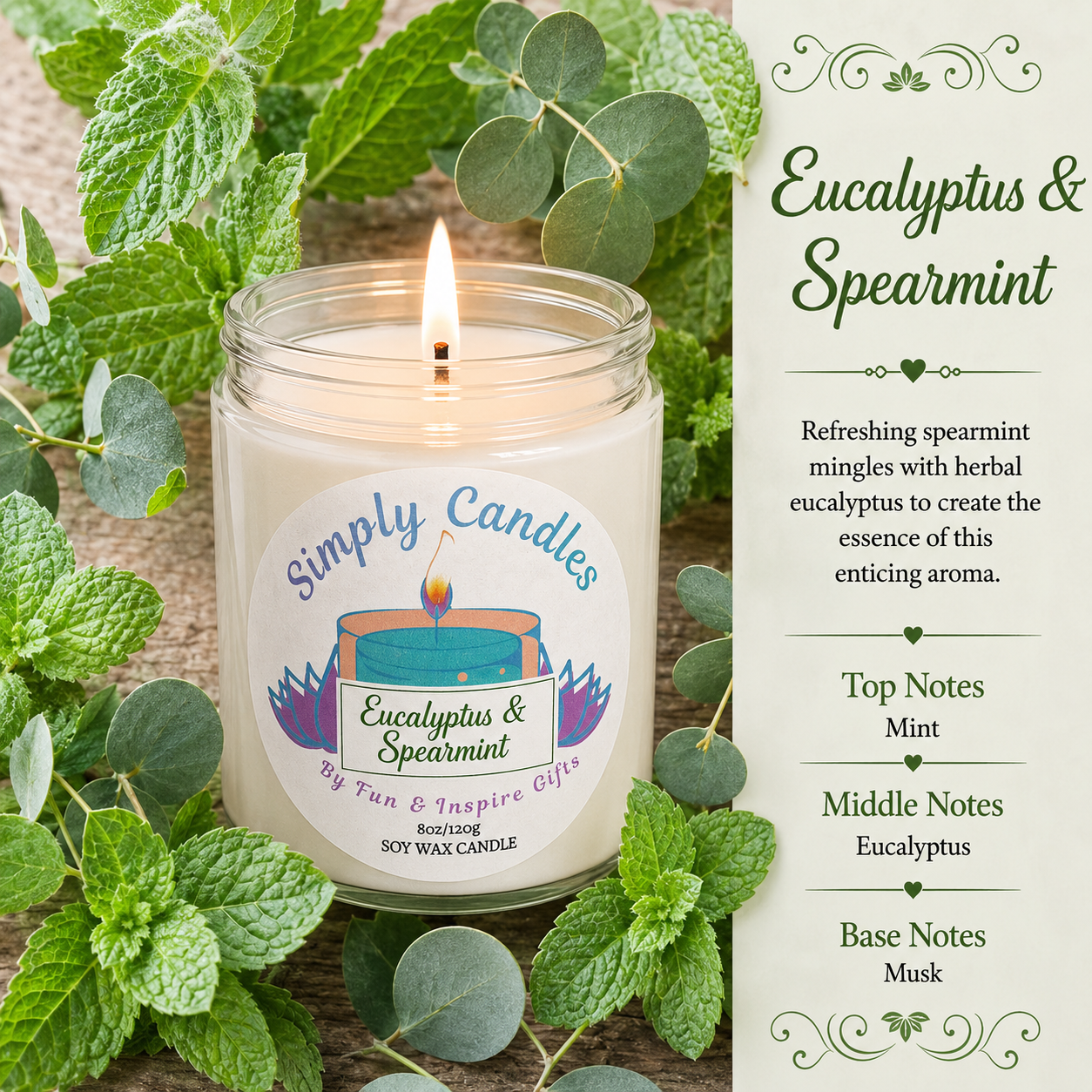 Eucalyptus & Spearmint Scented Candle