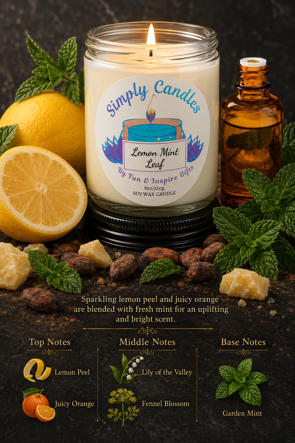 Lemon Mint Leaf Scented Candle