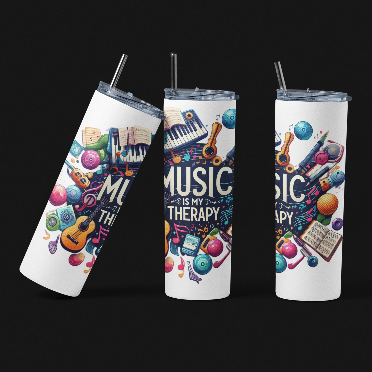Music Is My Therapy Skinny Tumbler