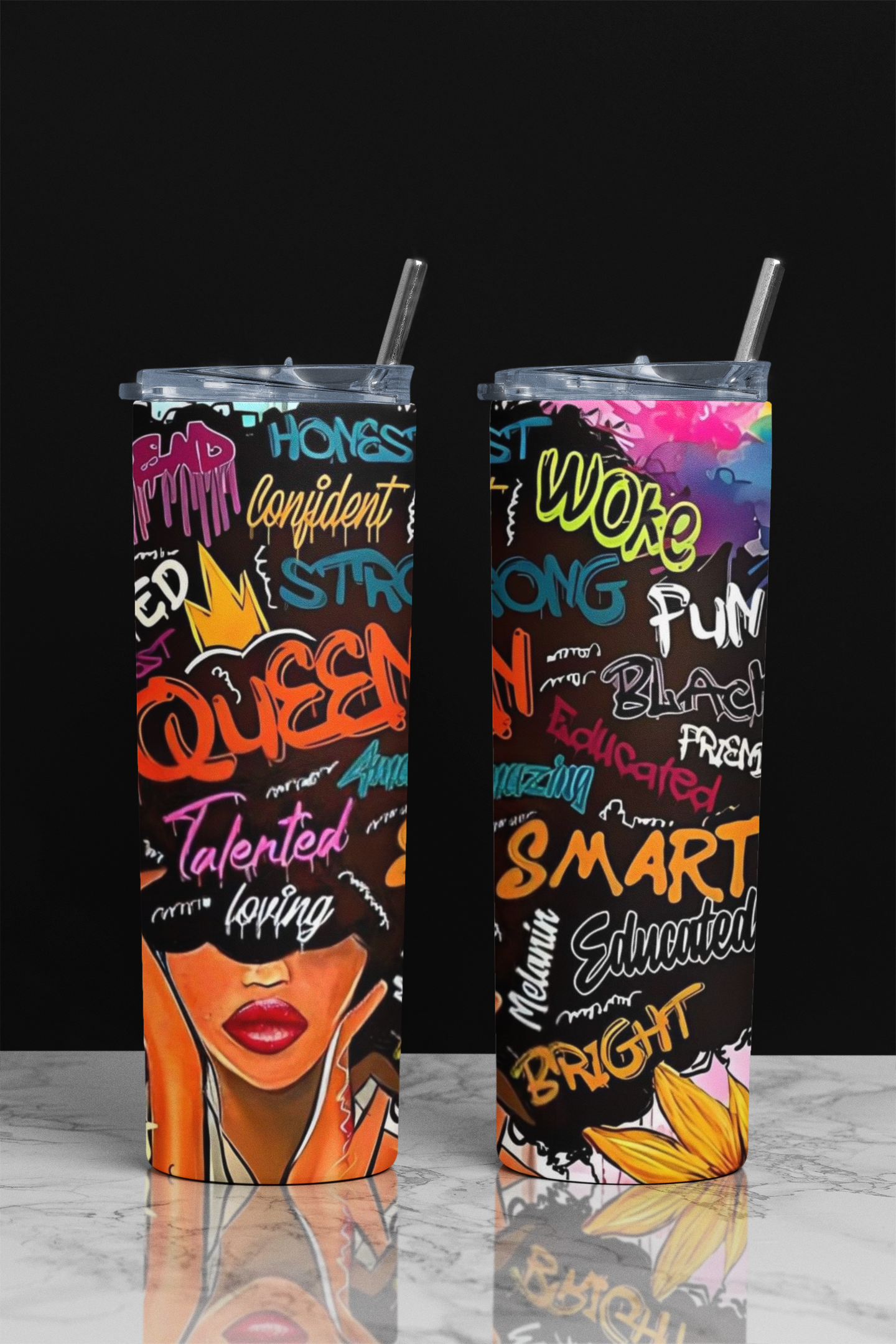 Afro Queen Colorful Affirmation Skinny Tumbler