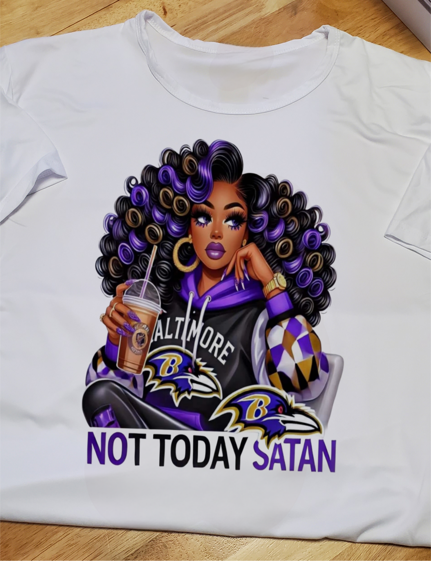 Not Today Satan... Baltimore Ravens Ladies Tee
