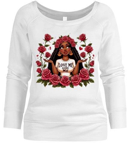 Black Beauty Love Me Some Me  Wide Neck Sweatshirt