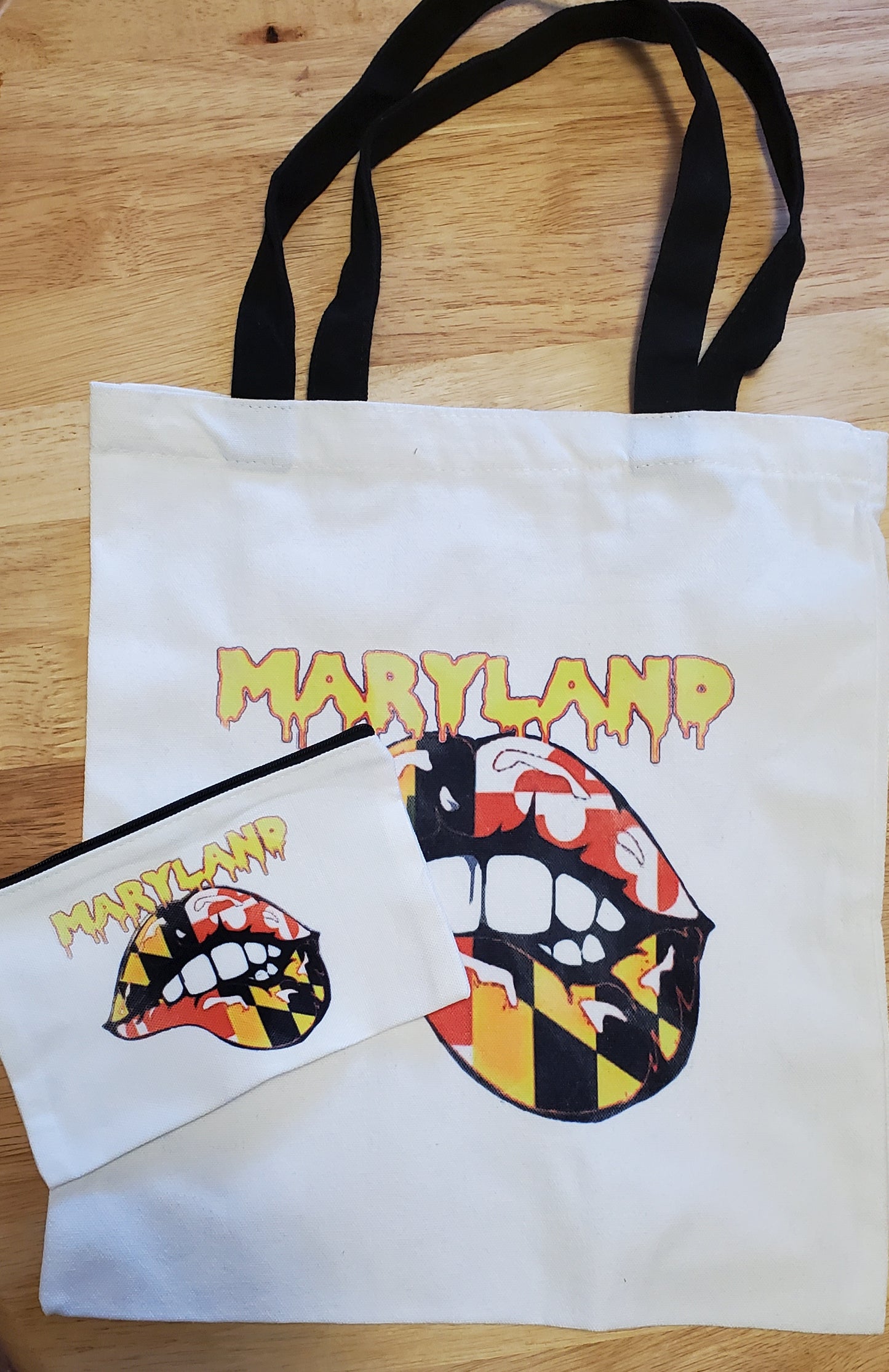 Maryland Lady Lips Tote Bag/ Makeup Pouch Set