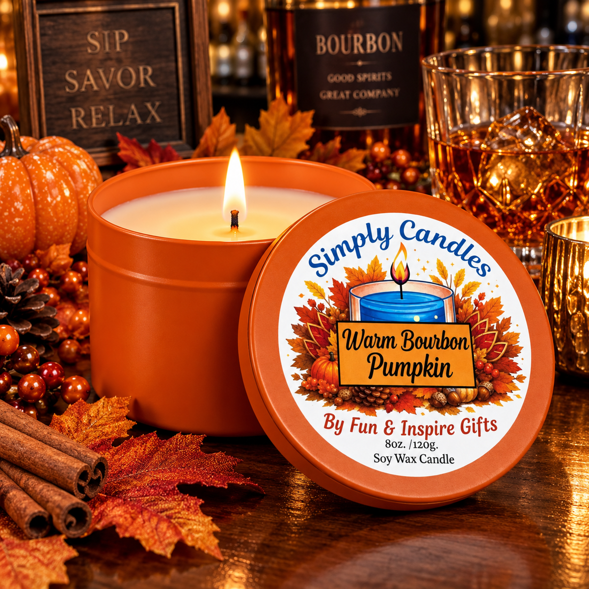 Warm Bourbon Pumpkin Scented Candle