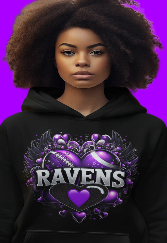 Ravens Hearts Ladies Hoodie