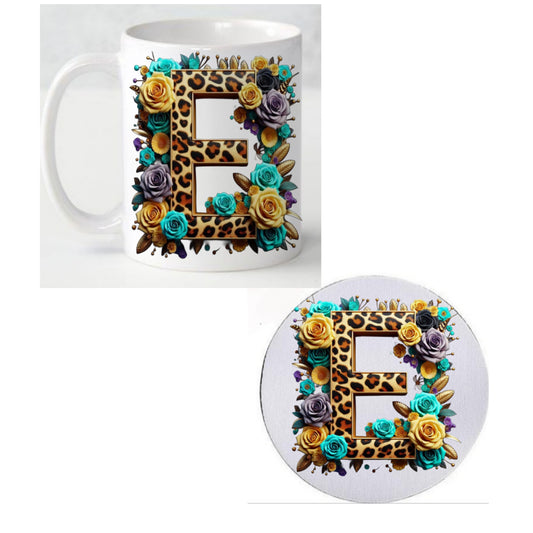 Initial E Coffee Mug & Coaster Set