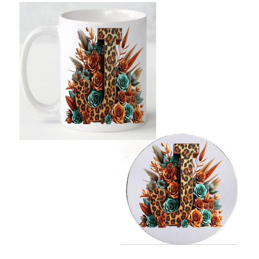 Initial J Coffee Mug & Coaster Set