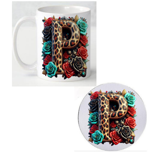 Initial P Coffee Mug & Coaster Set