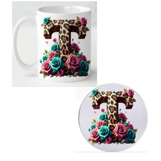Initial T Coffee Mug & Coaster Set
