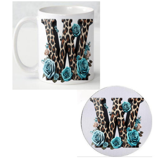 Initial W Coffee Mug & Coaster Set