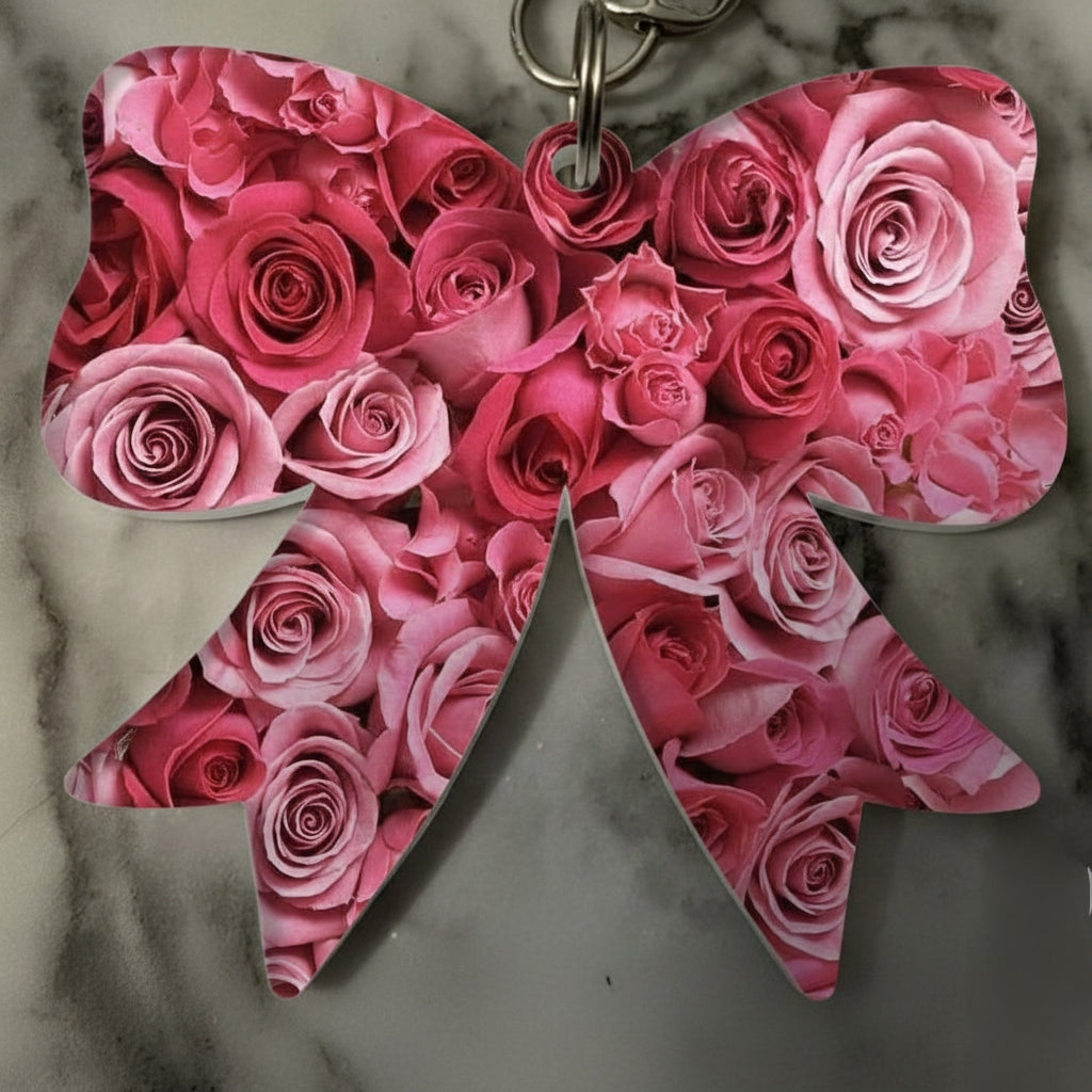 Personalized Acrylic Rose Bow Keychain
