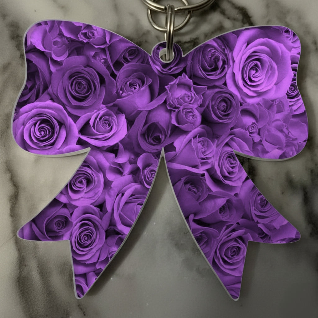 Personalized Acrylic Rose Bow Keychain