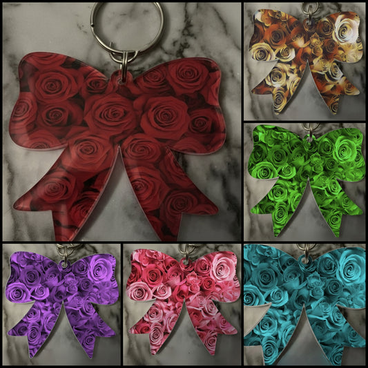 Personalized Acrylic Rose Bow Keychain