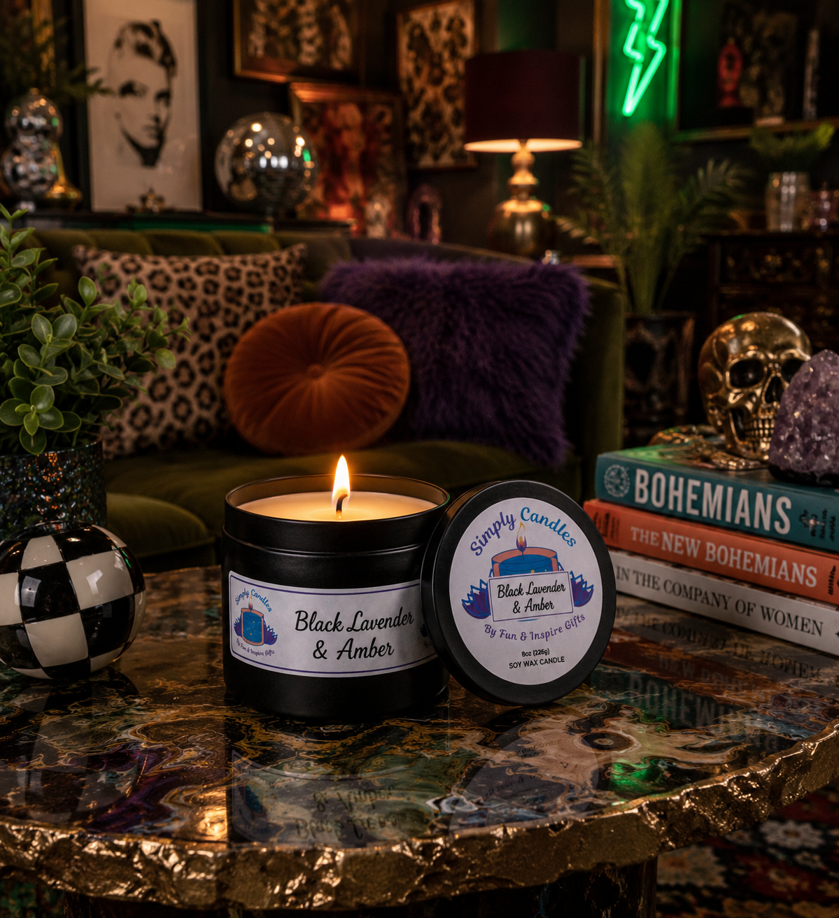 Black Amber & Lavender Scented Candle