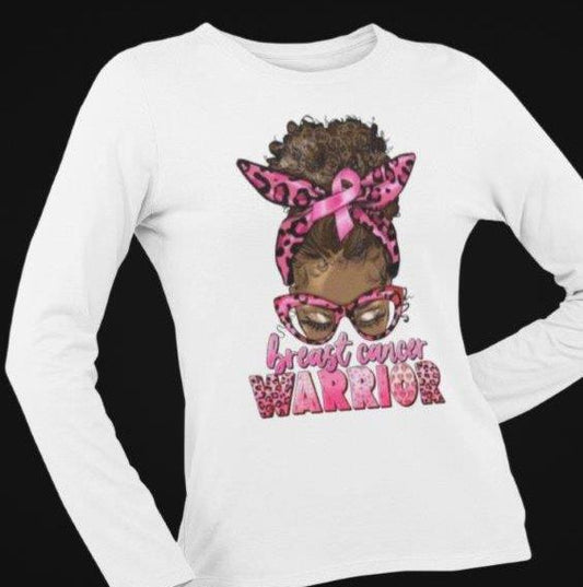 Breast Cancer Warrior Messy Bun Ladies Tee