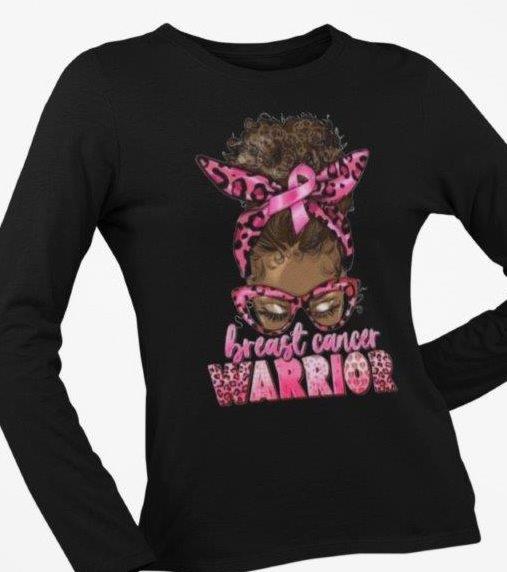 Breast Cancer Warrior Messy Bun Ladies Tee