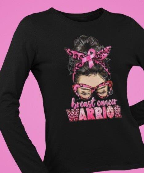 Breast Cancer Warrior Messy Bun Ladies Tee