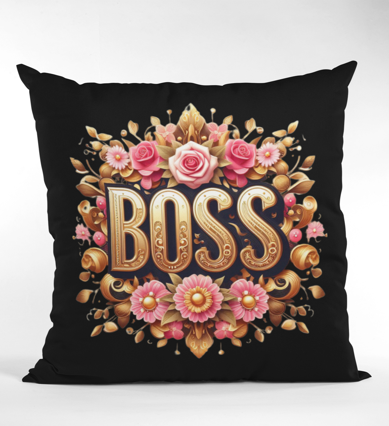 BOSS Pink and Gold Design Accent Pillow