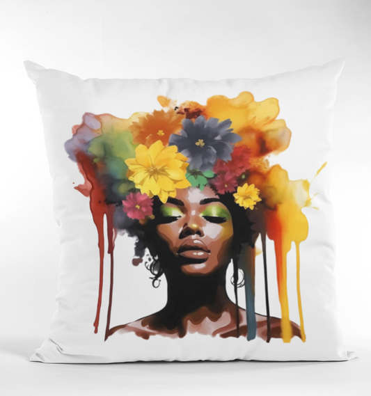 Black Beauty Crown of Flowers Accent Pillow