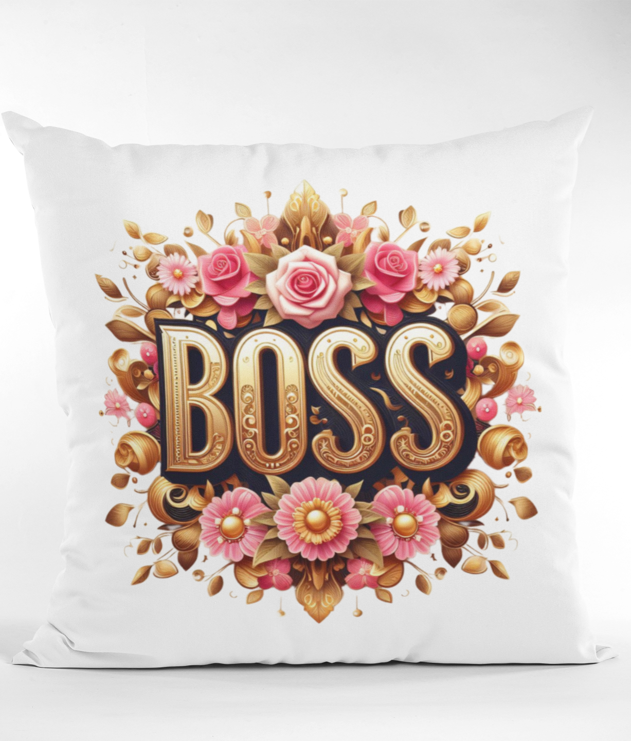 BOSS Pink and Gold Design Accent Pillow