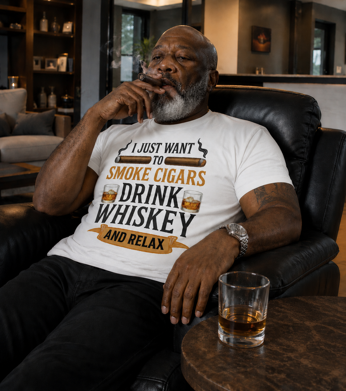 I Just Want To Smoke Cigars, Drink Whiskey And Relax... Tee and Whiskey Glass Bundle