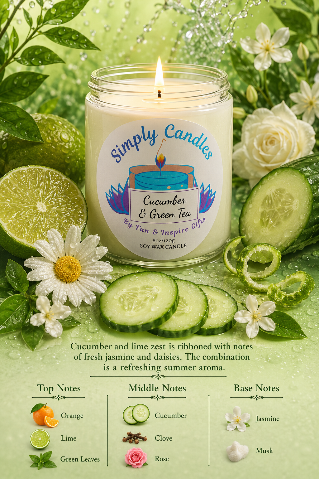 Cucumber & Green Tea Scented Candle