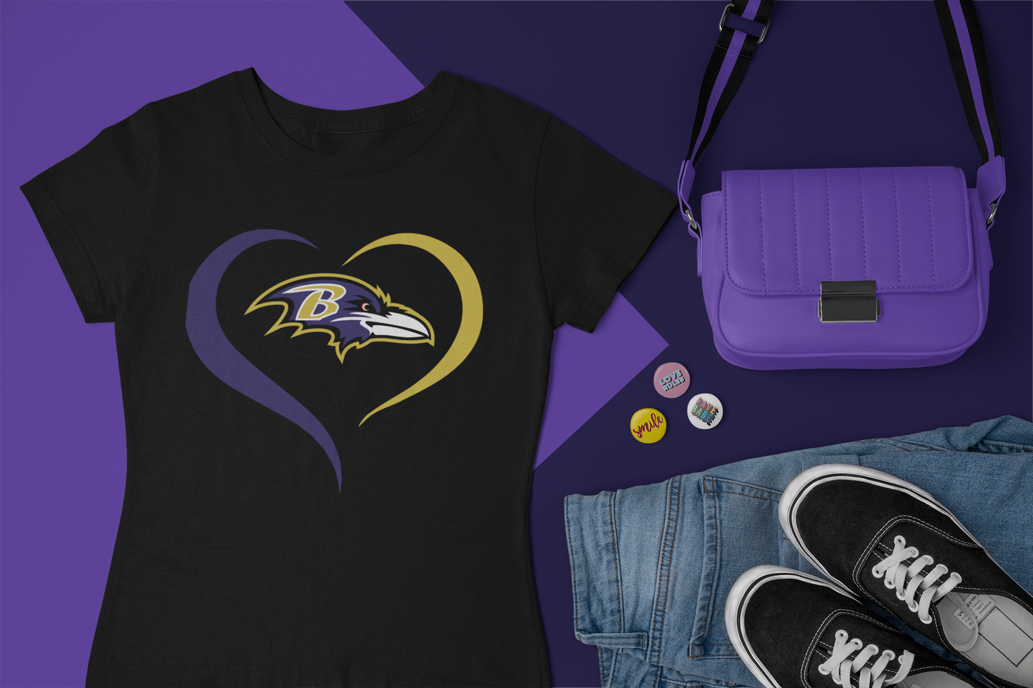 Ladies Ravens Two Tone Heart Tee