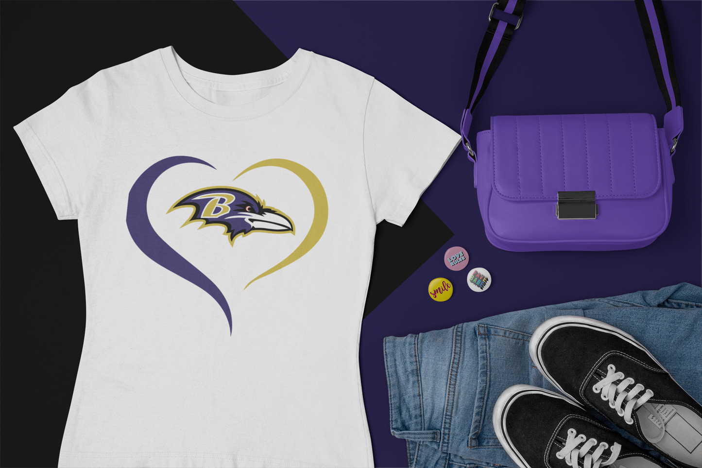 Ladies Ravens Two Tone Heart Tee