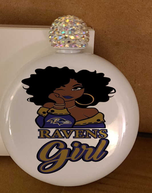 Ravens Girl Rhinestone Flask