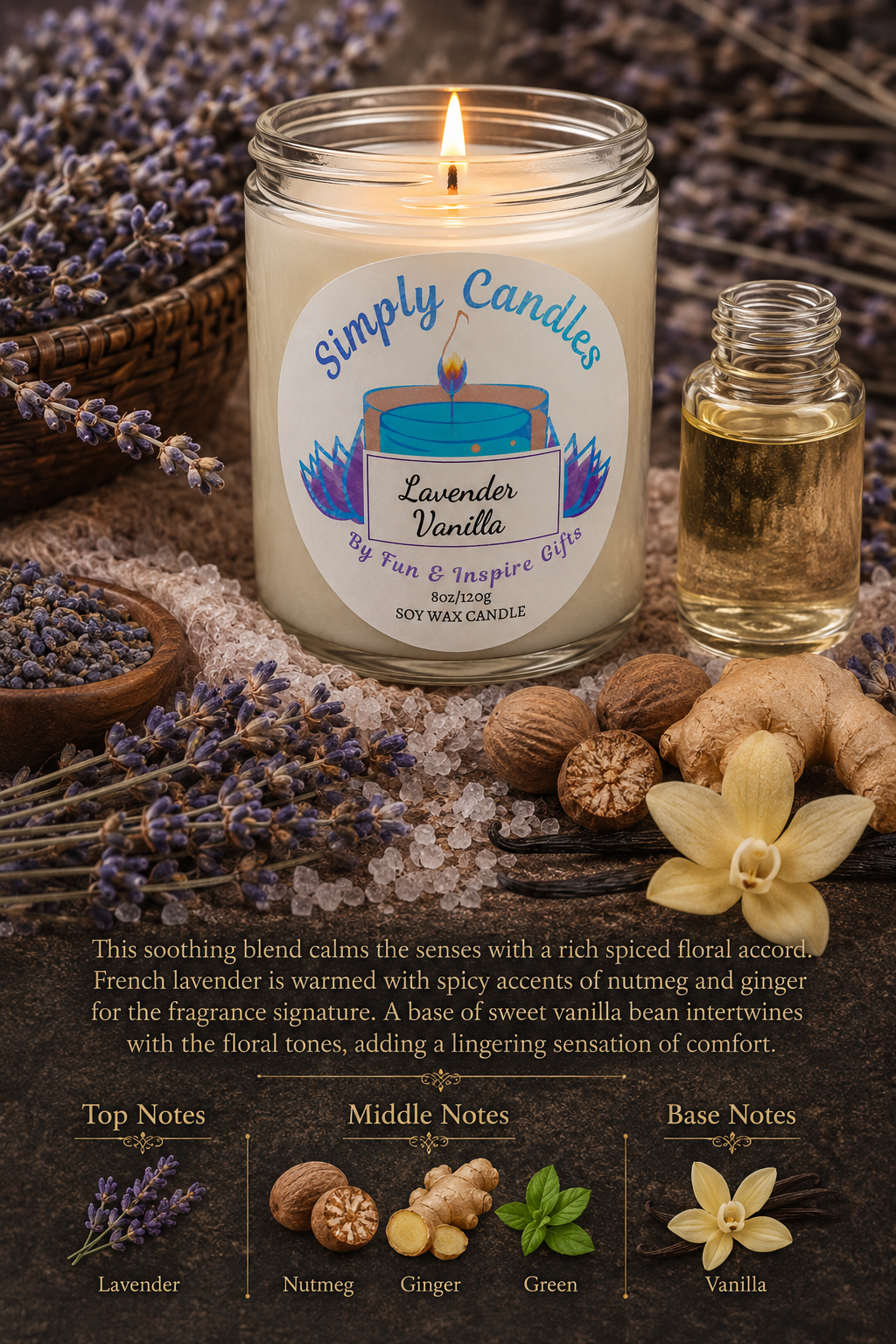Lavender Vanilla Scented Candle