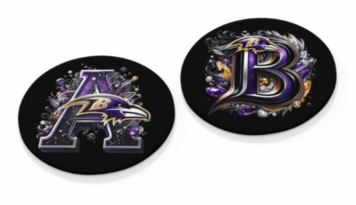 Personalized Initial 20oz. Baltimore Ravens Stemless Wine Glass w/ matching Coaster Set