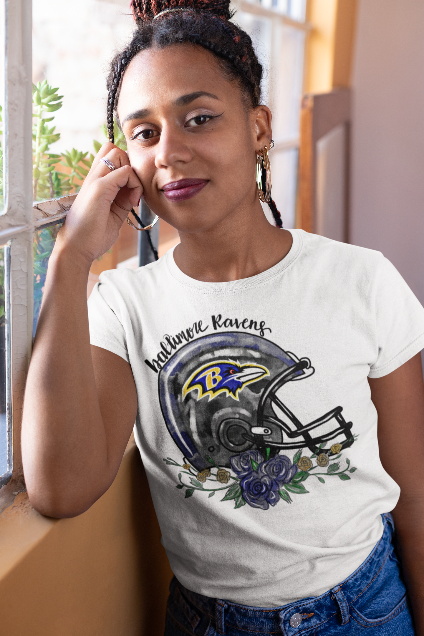 Ladies Ravens Flower Helmet Tee