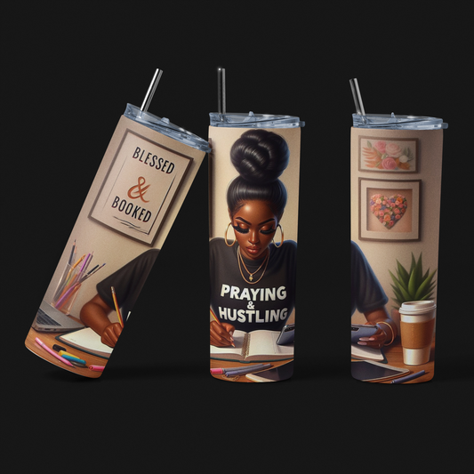 Praying and Hustling Skinny Tumbler