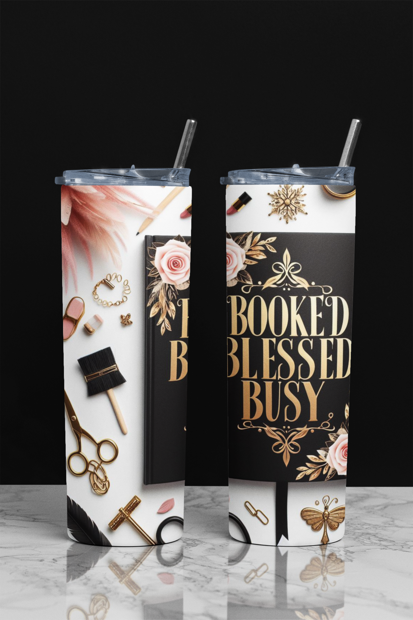 Booked, Blessed, Busy Skinny Tumbler