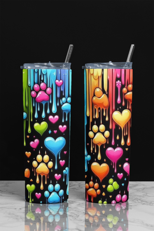 Pawprint Colorful Drip Skinny Tumbler