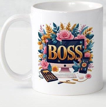 Gold and Blue Flowers BOSS Coffee Mug