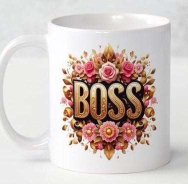 Gold and Pink Flowers BOSS Coffee Mug