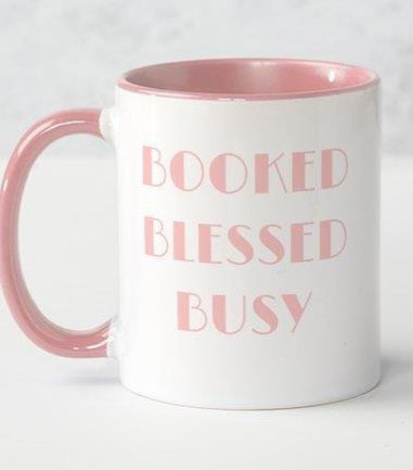 Booked Blessed Busy Pink Coffee Mug