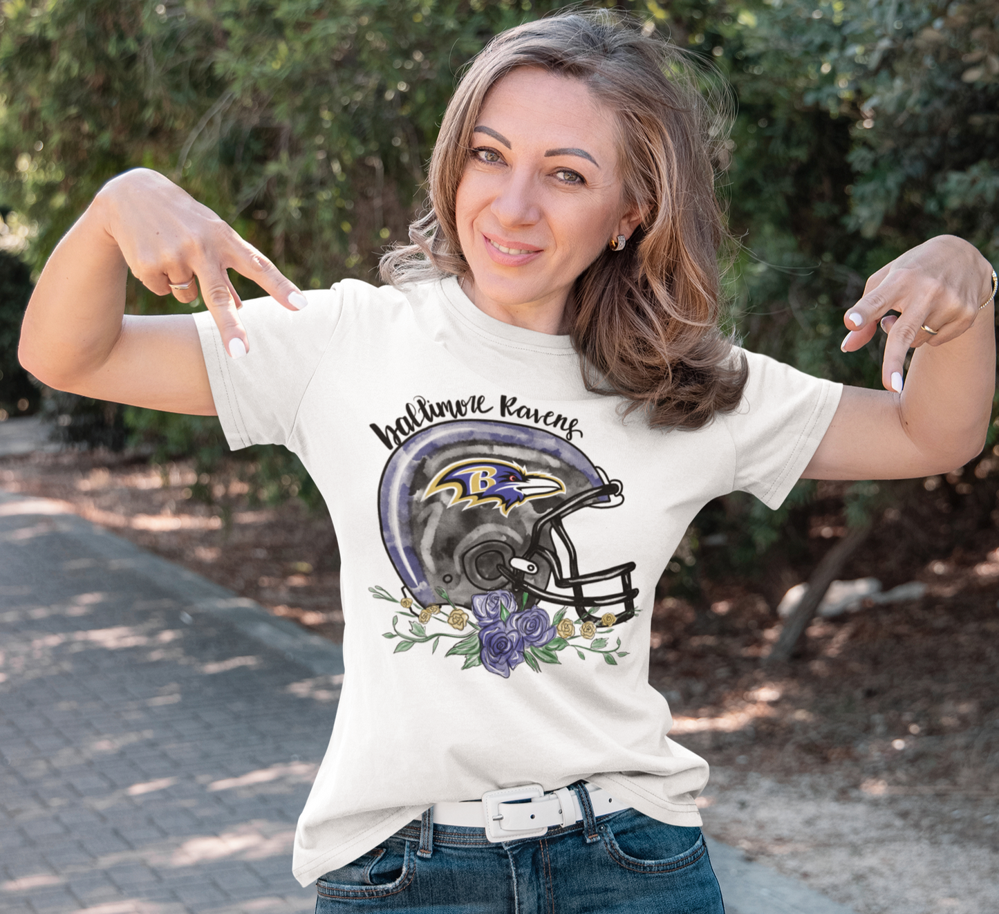 Ladies Ravens Flower Helmet Tee