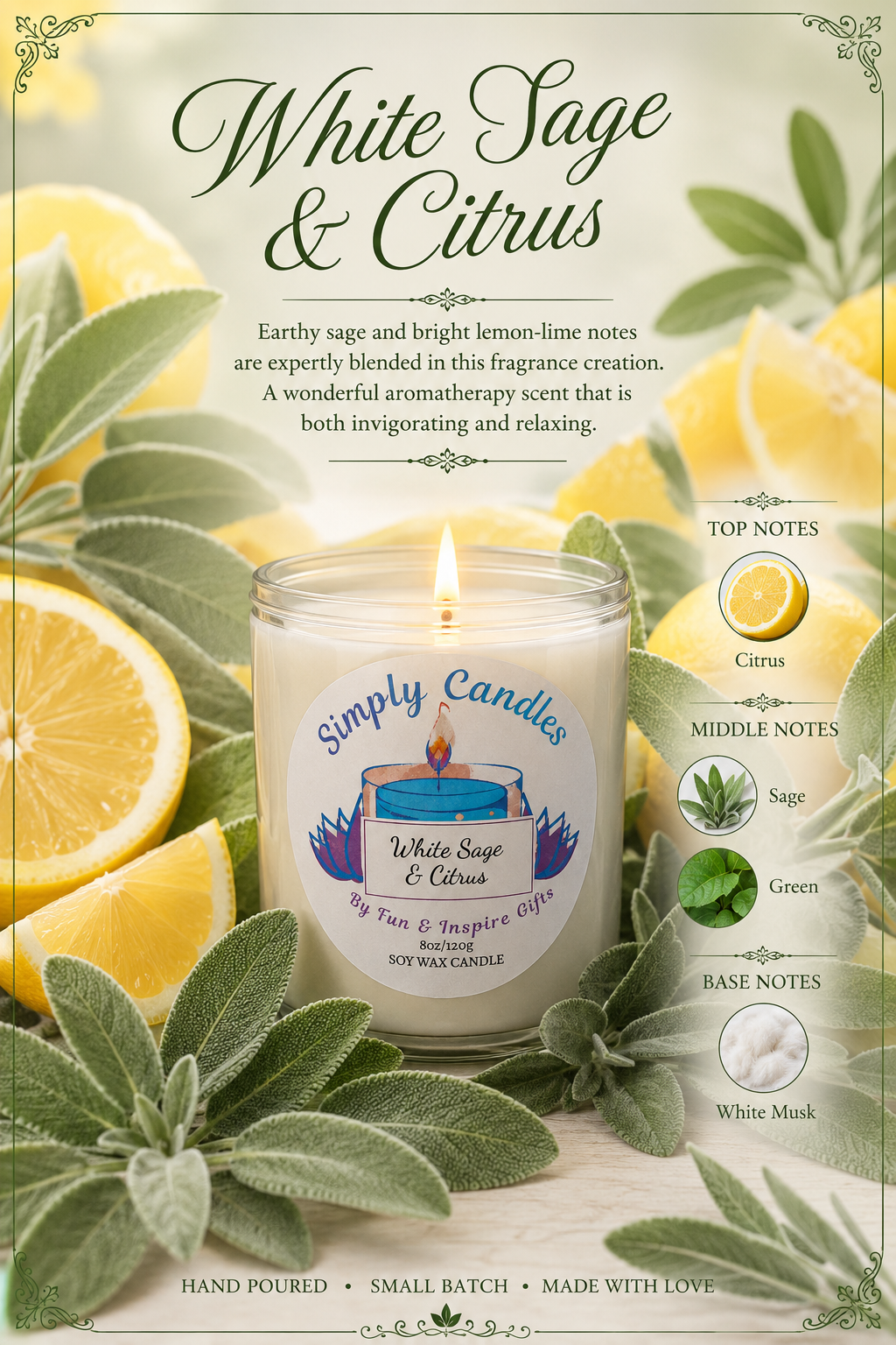 White Sage & Citrus Scented Candle